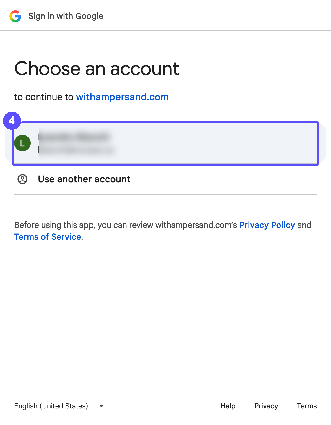 Google account chooser with the work account highlighted